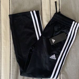 adidas Boys Black Tricot Pant white stripes pocket